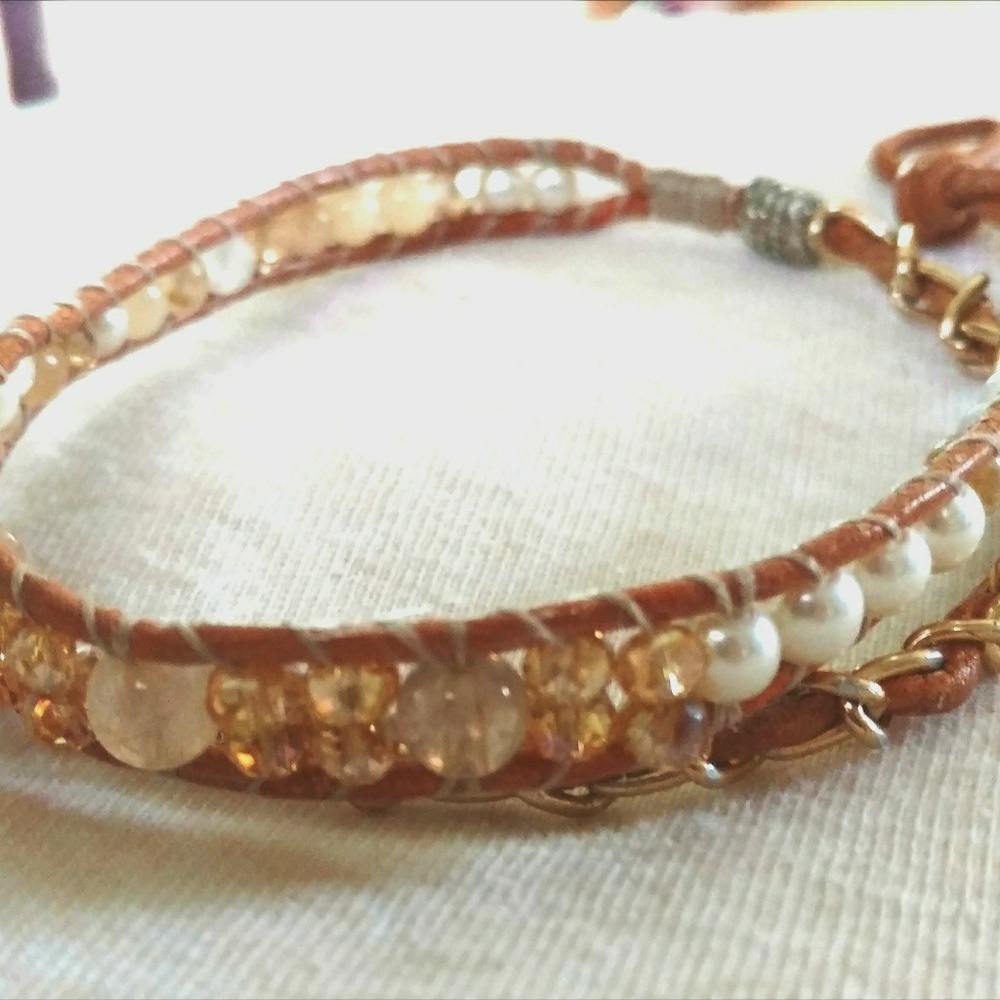 Beaded leather wrap bracelet